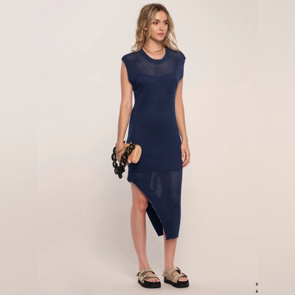Heartloom Maia Dress Crochet Asymmetric Navy Midi Size XS Revolve